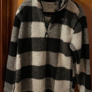 Boxercraft Women’s Black and White Checkered quarter Zip-Up Fleece EUC